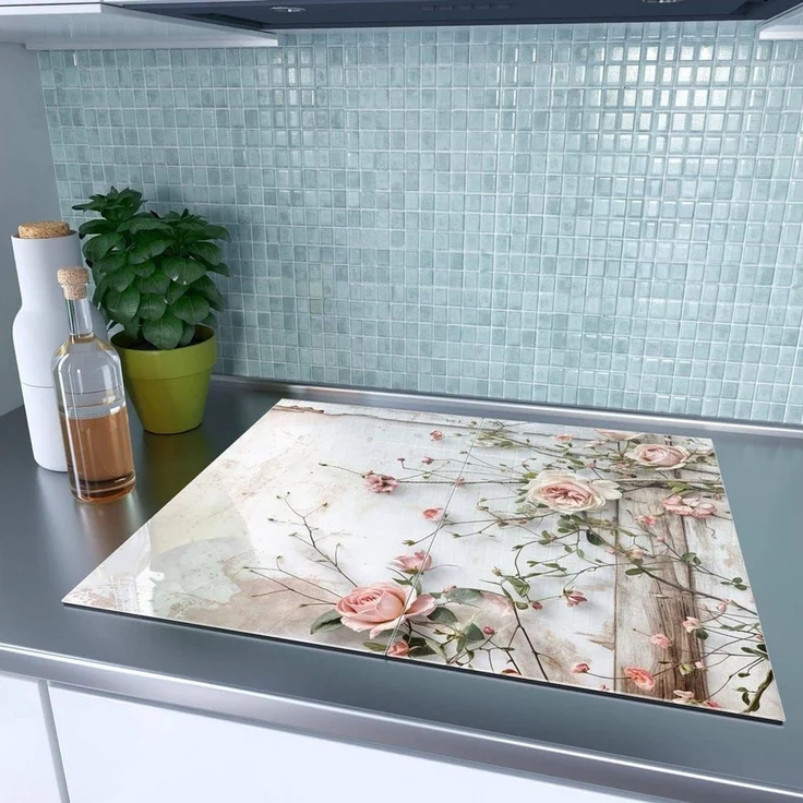 Primedeco Herd-Abdeckplatte Herdabdeckplatte Spritzschutz aus Glas Rosenblüten Eleganz, Glas, (2 tlg) – Bild 2