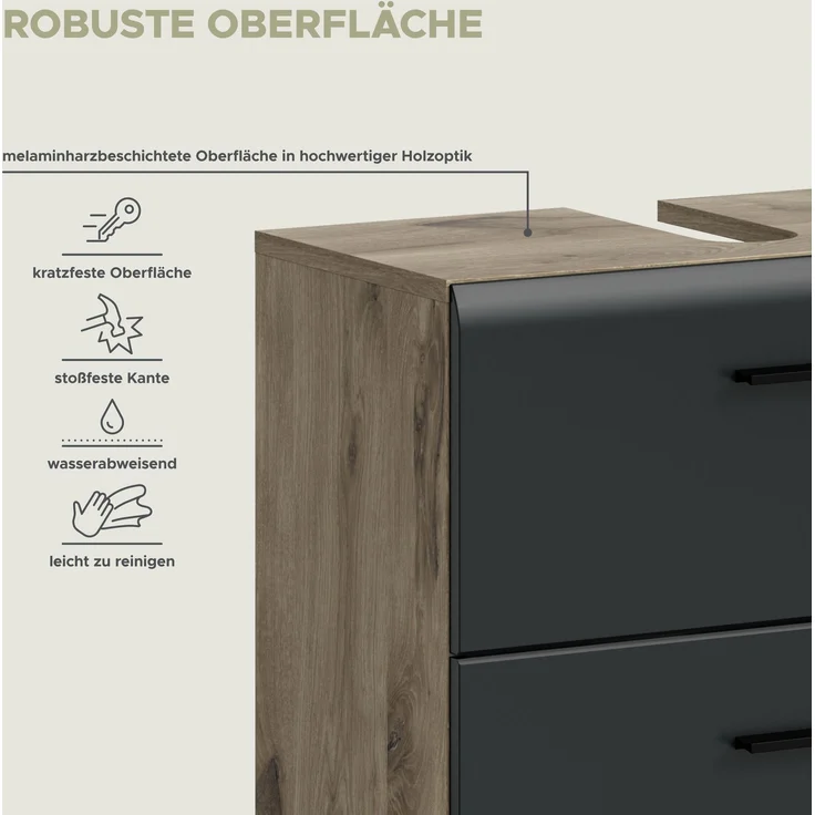 Badkombination (B/H/T: 105x185x30 cm) in schwarz matt und Nox Oak Nachbildung – Bild 10