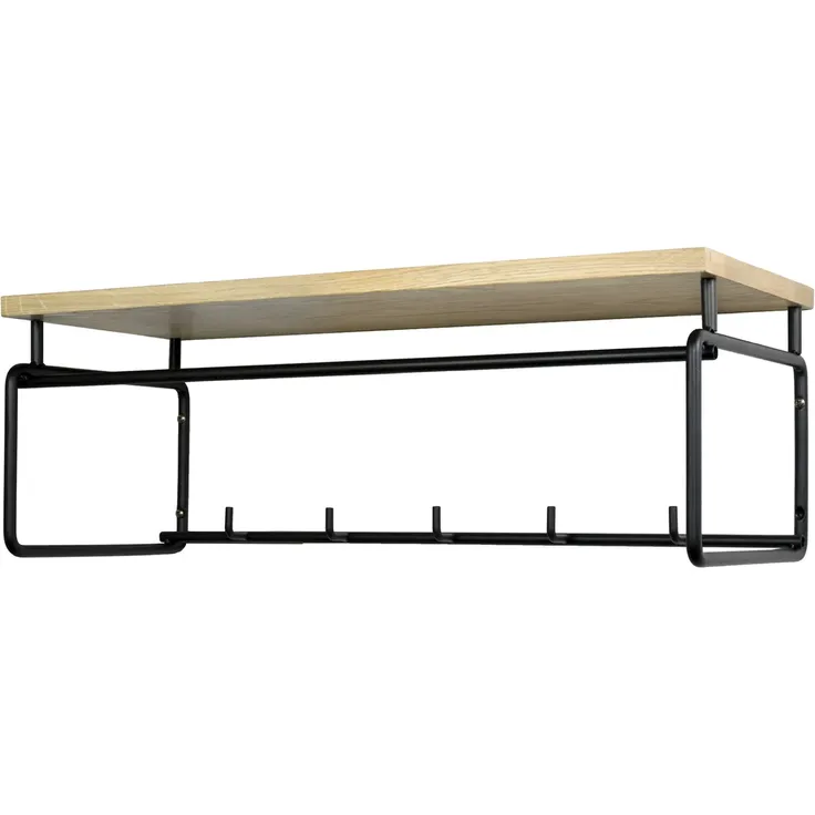 Spinder Design Wandgarderobe CLINT 3 Schwarz lackiert mit Hutablage aus Eichenholz 70x29x25 cm
