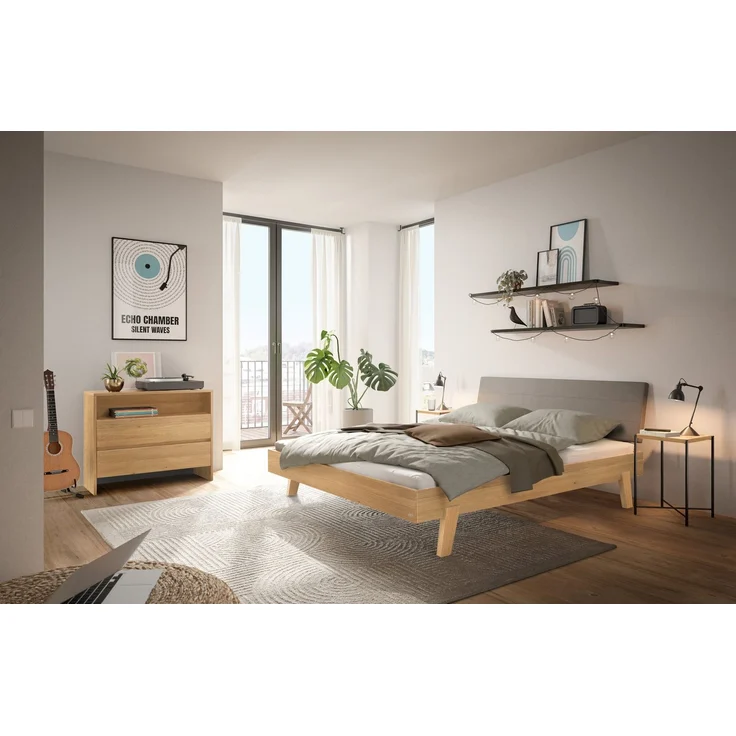 Hasena Massivholzbett Vasto Eiche bright mit Polsterkopfteil 140x210 cm, Fußhöhe 20 cm – Trento – Bild 2
