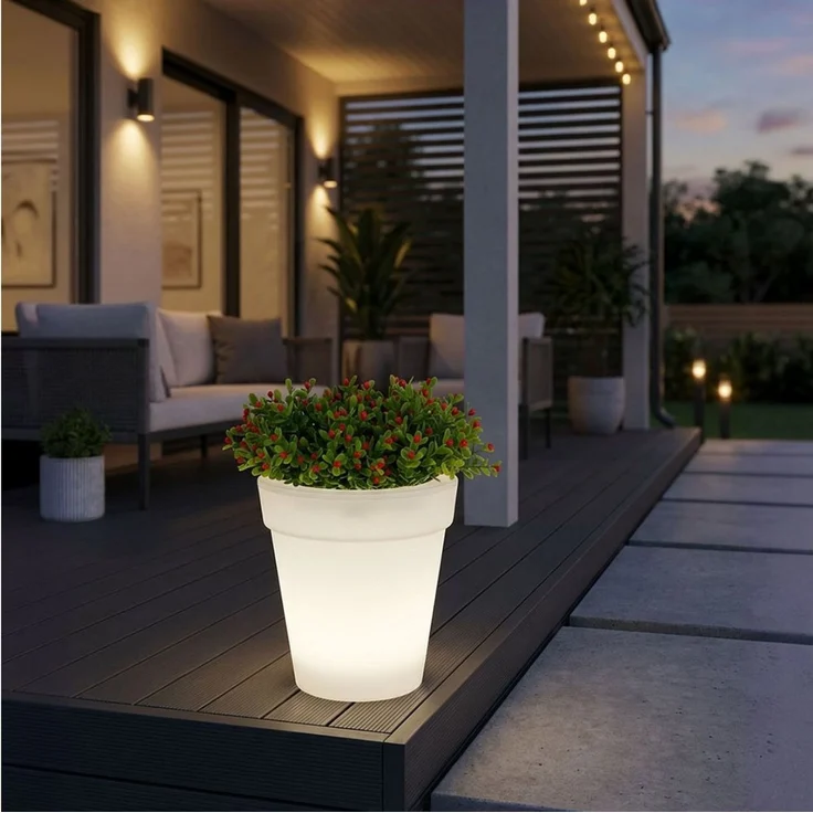 Harms Import Gartenleuchte, LED-Leuchtmittel fest verbaut, Neutralweiß, Solar LED Außen Blumenkübel Garten Blumentopf leuchtend 2er Set – Bild 3