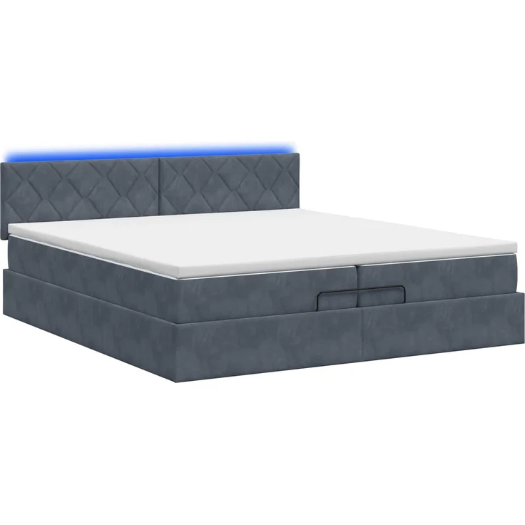 vidaXL Ottoman-Bett mit Matratze und LED Dunkelgrau 200 x 200 cm Samt 3457234 – Bild 9
