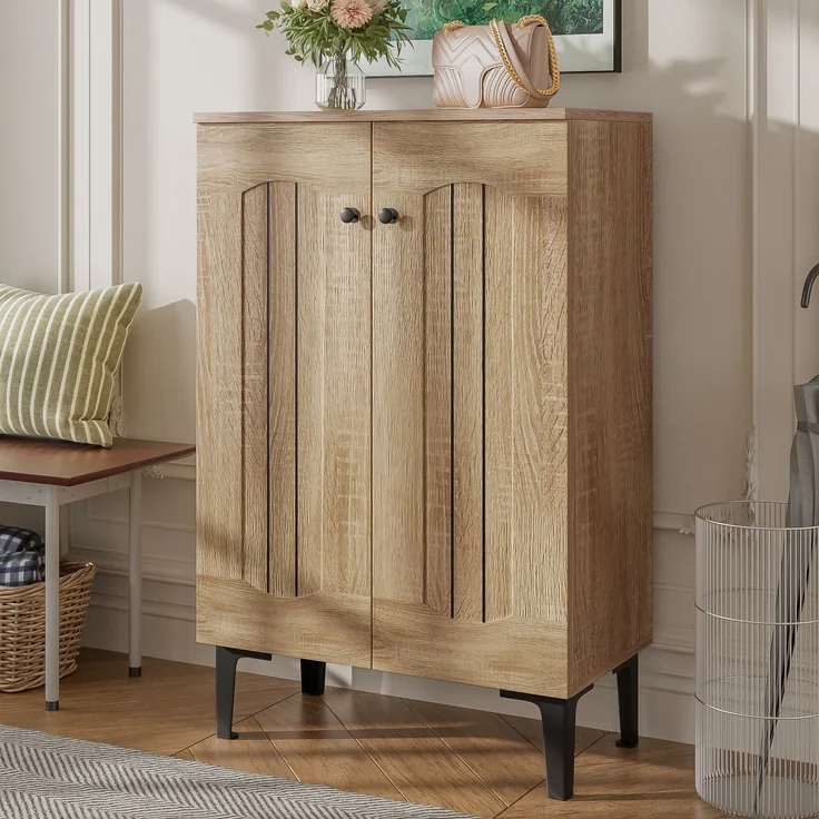 Schuhschrank, Holzfarbe aus Spanplatte mit Doppeltüren & Ablagefläche, 60x31,5x95 cm – Bild 3