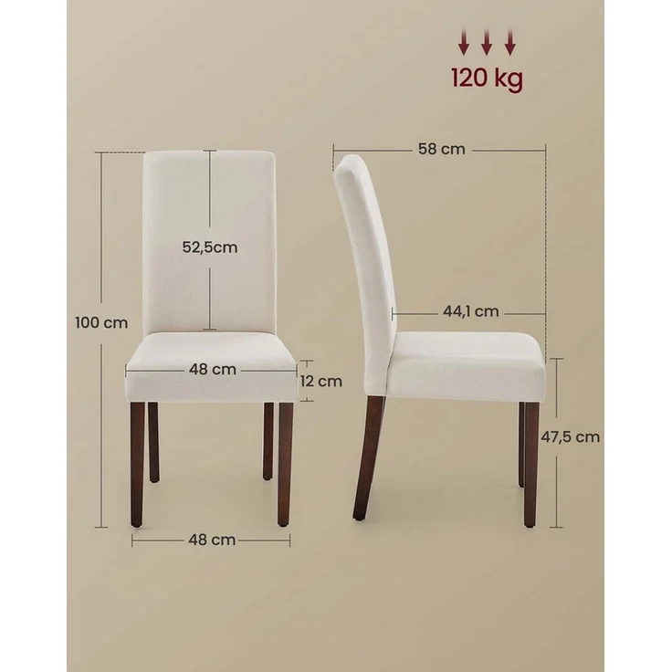 VASAGLE Esszimmerstuhl 2er Set/ 4er Set/ 6er Set Esszimmerstühle, Küchenstuhl (Set, 2 St), Parsons-Stil, 58 x 48 x 99 cm, stuhl bis 120 kg – Bild 2