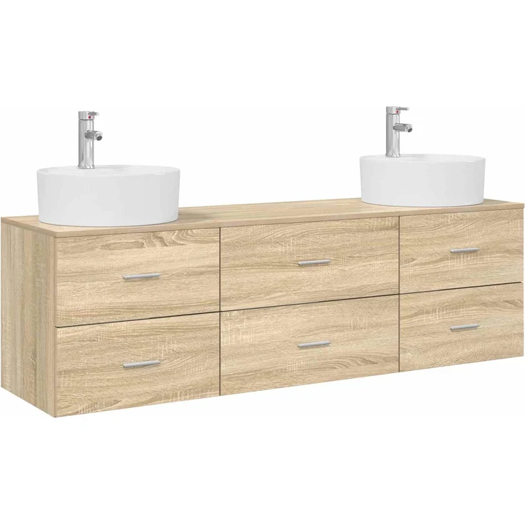 vidaXL Wandmontiertes Badezimmerschrank-Set 3 stk. Sonoma-Eiche 3405869 – Bild 2
