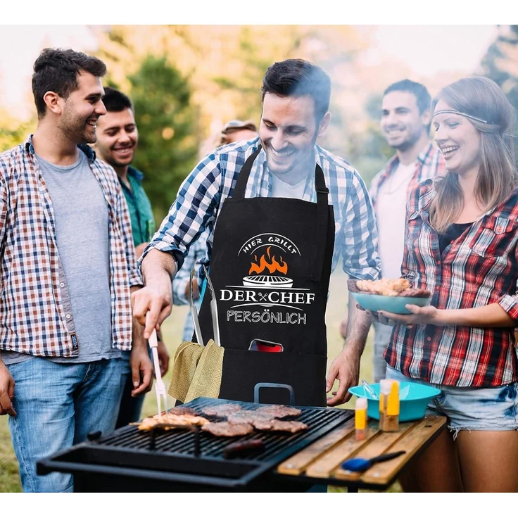 Grillbesteck Set Edelstahl Grill Geschenke Zubehör mit Schürze und Koffer, 1x Grillbesteck-Set (21-tlg.) – Bild 6