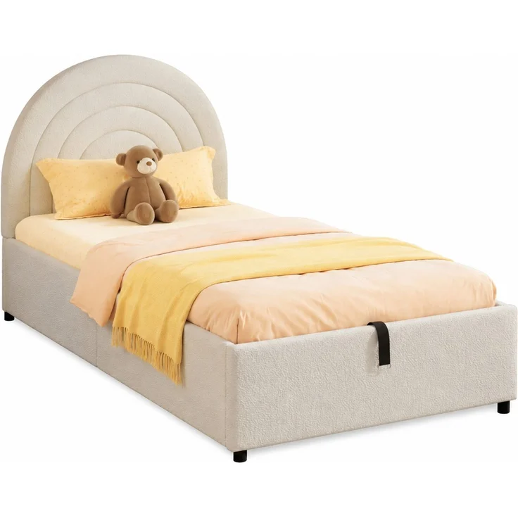 CHICFURN Polsterbett aus Bouclé Beige 90x200 cm mit hydraulischem Stauraum – Bild 7