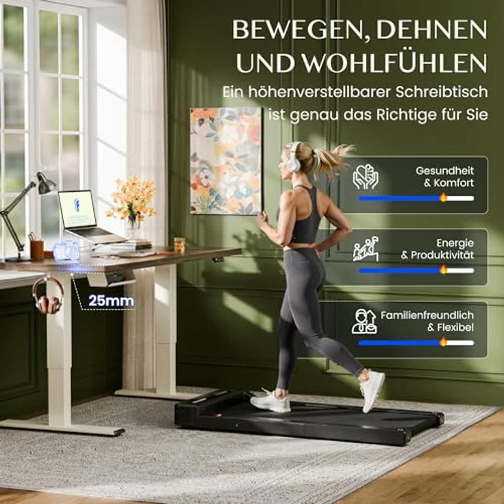 FLEXISPOT Höhenverstellbarer Schreibtisch 180x80 cm mit 2 Motoren & 25MM einteiliger Tischplatte,ergonomischer Bürotisch - Walnussbraun, Mousseweiß Gestell – Bild 8