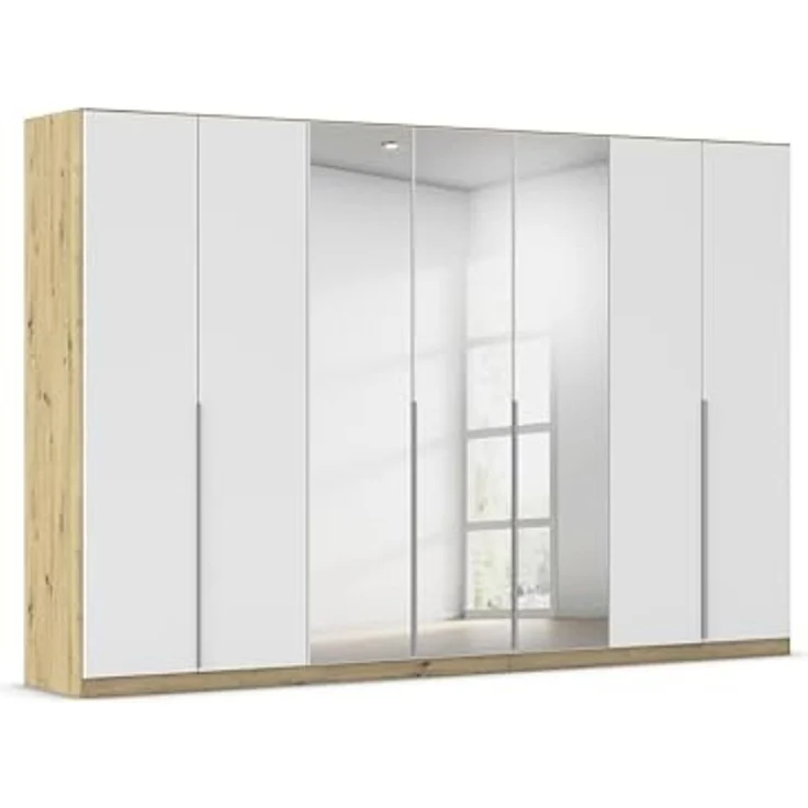 Rauch Möbel Alabama, Kleiderschrank für Schlafzimmer, Kinderzimmer, Wohnzimmer, Garderobe, Flur, 7-türig, Spiegel, mit Zubehör Classic, Farbe Weiß/Eiche Artisan, Holz, Breite 315 cm – Bild 1
