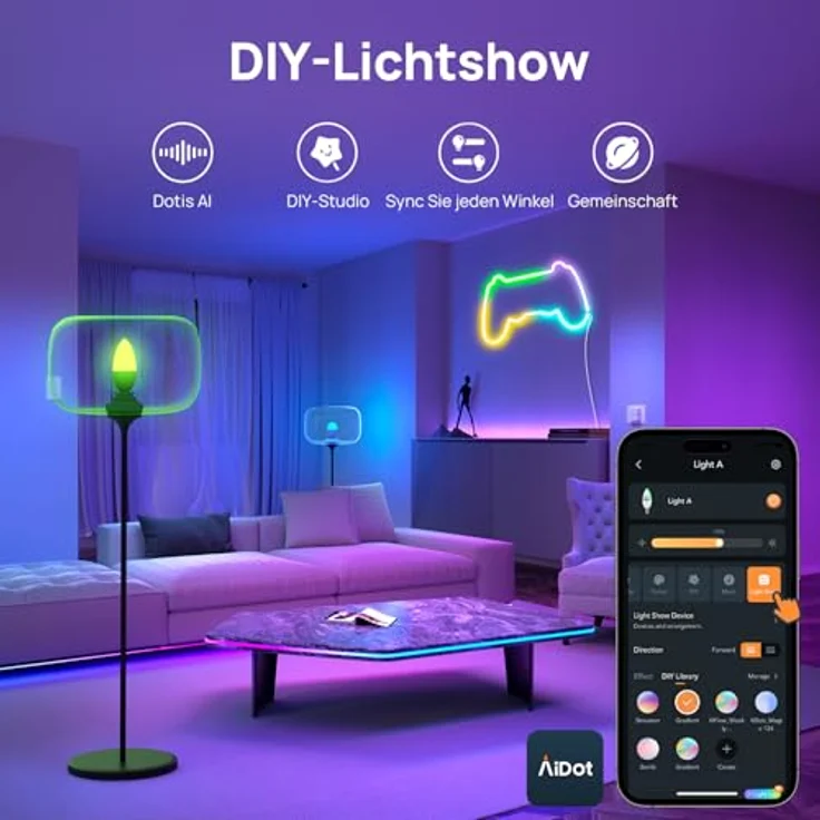 Linkind Matter Smart Alexa Lampe E14 Kerze CRI90+, RGBTW & 16Mio. Farben, 1-100% Dimmbar, Dotis+ AI Technologie, 1800K-6500K, Musik-Sync & Timer, B38/C38, 4.8W, 470LM, 4 Stück – Bild 3
