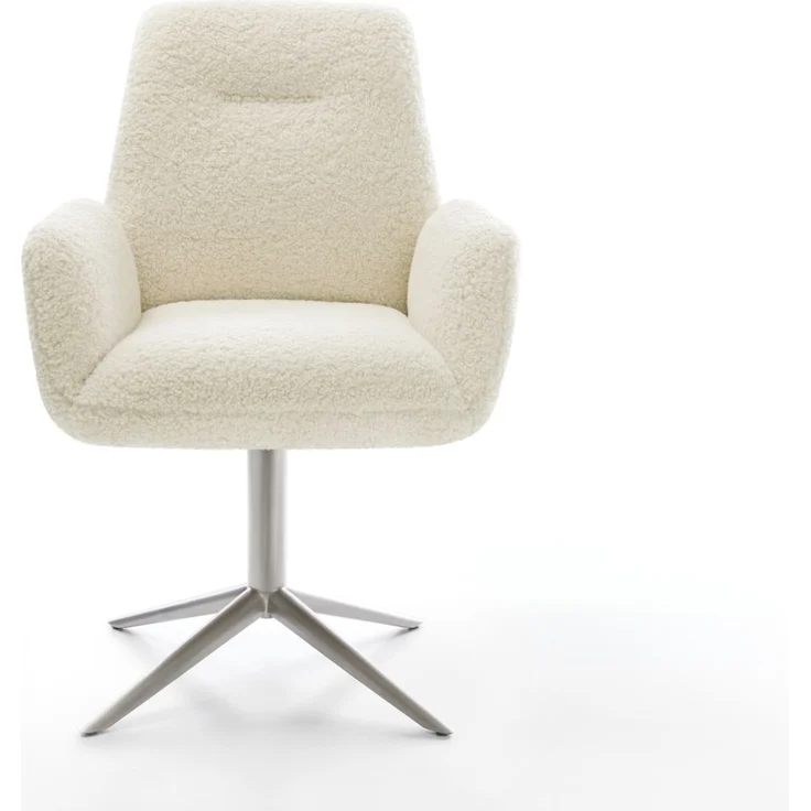 Drehstuhl Zoa-Flex Teddystoff Beige Fußkreuz Edelstahl 360° drehbar Wippfunktion Taschenfederkern – Bild 2