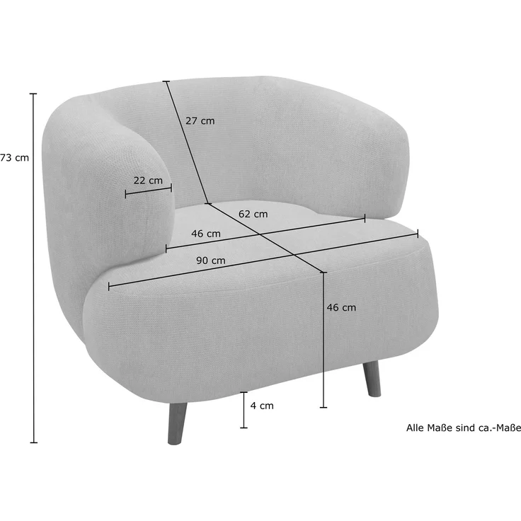 DOMO. collection Sessel 800 014, Polstersessel in organischer Form mit Taschenfederkern, gepolsterte Rückenlehne, Holzfüße, Armsessel, Cocktailsessel, Loungesessel, 90 x 86 x 73 cm (BxTxH), beige – Bild 5