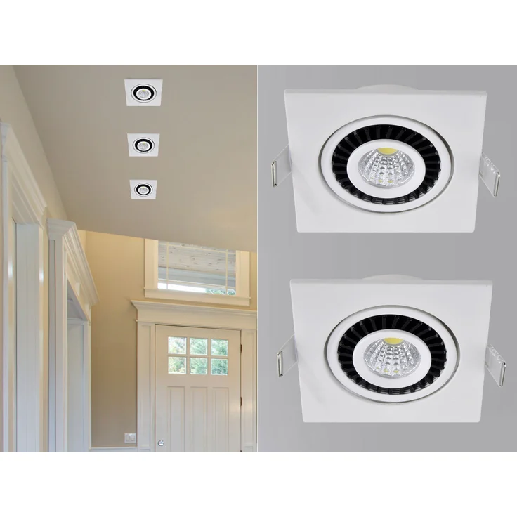 2er SET LED Einbaustrahler Weiß eckig mit schwenkbarem Spot - 8,5cm – Bild 1