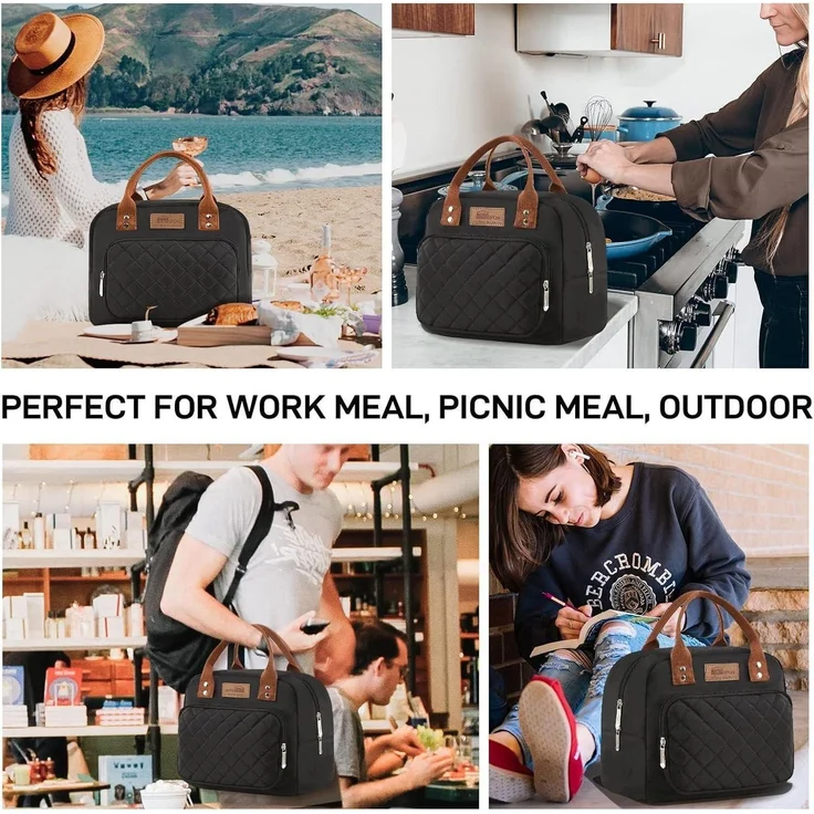 Isolierte Lunchtasche Kühltasche Lunchbox Behälter Schwarz 27x21x15cm – Bild 7