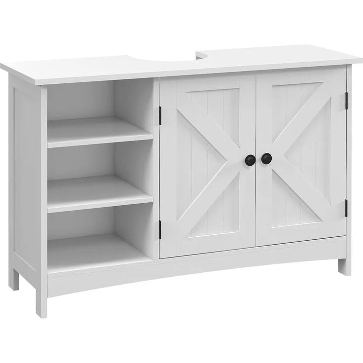 Waschtischunterschrank für das Badezimmer im klassischen Stil, Schrank mit 2 Türen und verstellbaren Einlegeböden, 90 x 30 x 60 cm, weiß – Bild 1
