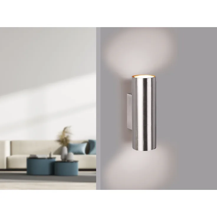 Dimmbare LED Up & Down Innenwandleuchte aus Silber mattem Metall, Höhe 18cm