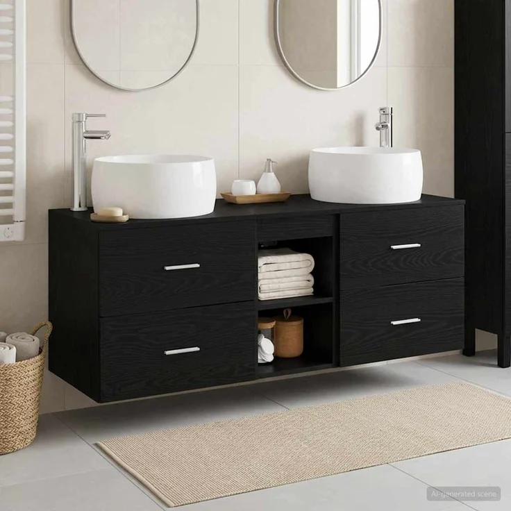 vidaXL Wandmontiertes Badezimmerschrank-Set 3 stk. Schwarz 3405924 – Bild 1