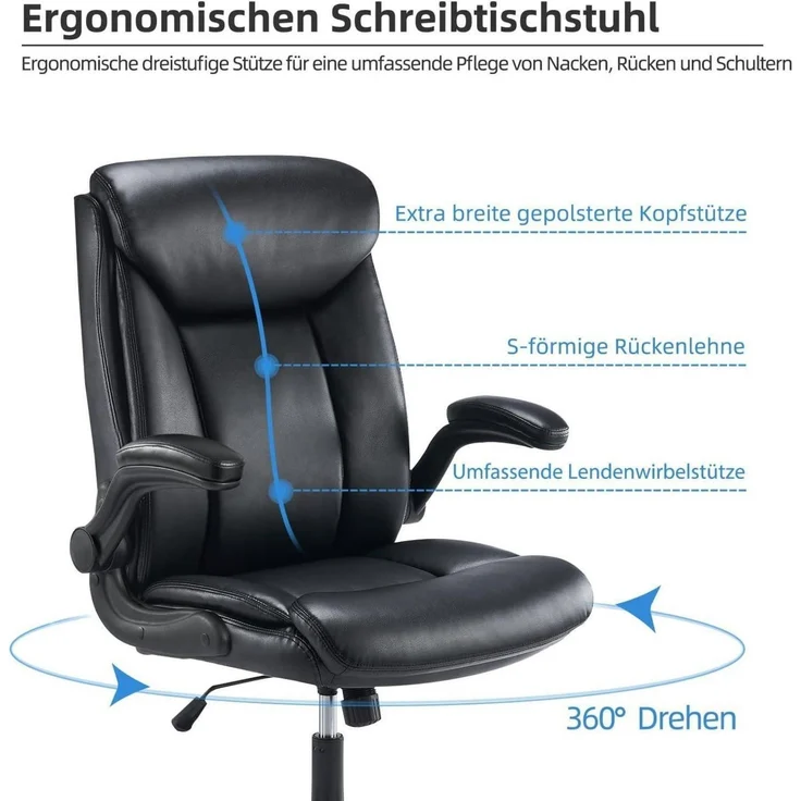 Bürostuhl Ergonomischer Schreibtischstuhl PU Leder Drehstuhl höhenverstellbar – Bild 5