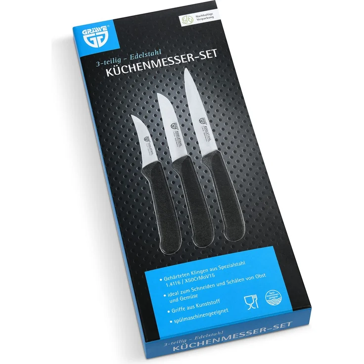 Küchenmesser-Set 3 tlg, Edelstahl schwarz – Bild 2