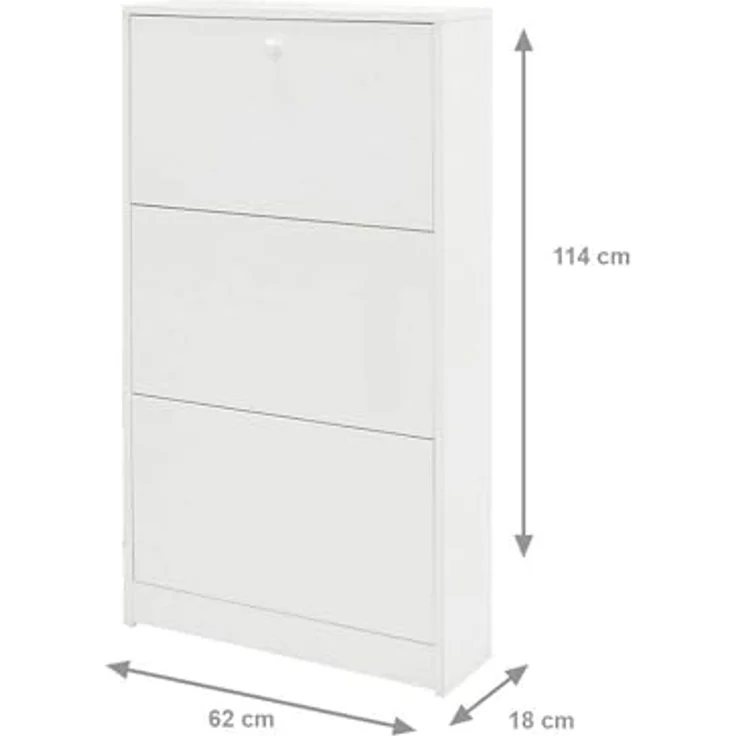 Dmora Schuhschrank mit DREI Türen und Klappen aus Holz, Farbe: Weiß, 62 x 18 x 114 cm – Bild 2
