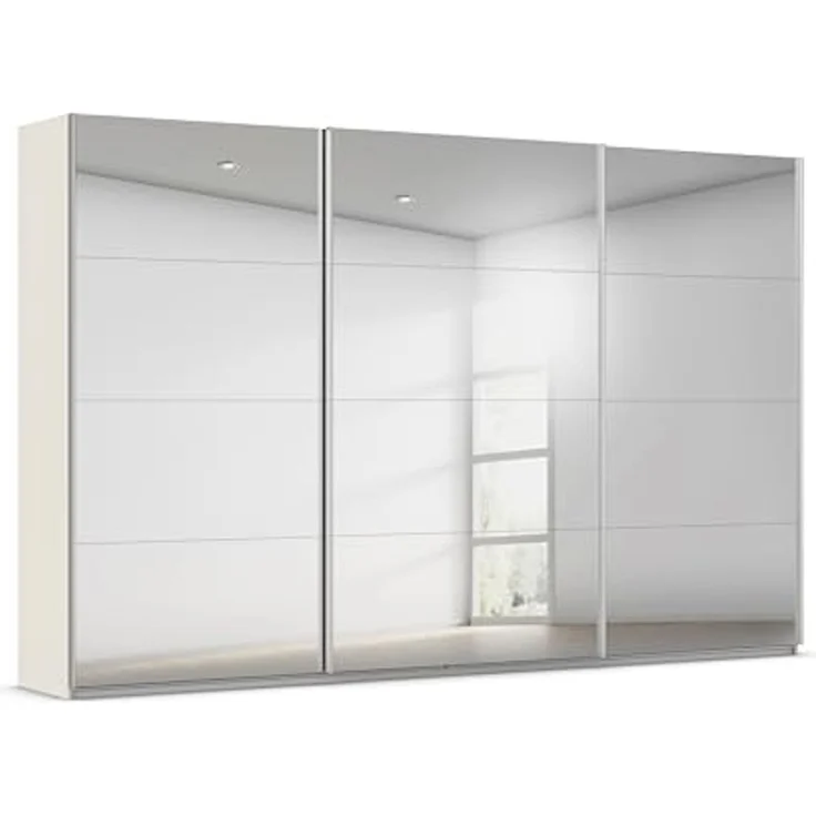 Rauch Möbel Kulmbach, Kleiderschrank mit Schwebetüren für Schlafzimmer, Kinderzimmer, Jugendzimmer, Garderobe, Flur, 3-türig, mit Spiegel, Zubehör Classic, Farbe Beige, Breite 360 cm – Bild 1