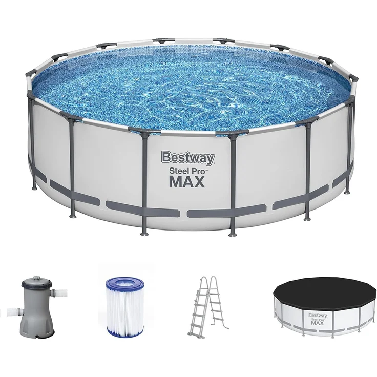 Bestway Steel Pro MAX Frame Pool Komplett-Set mit Filterpumpe Ø 427 x 122 cm, lichtgrau, rund – Bild 1