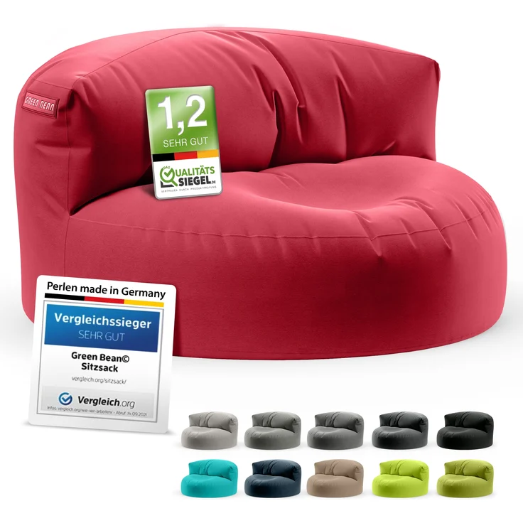 Green Bean® Sitzsack Sofa mit Füllmaterial - Lounge im Sitzsack-Design 90x50cm mit ergonomischer Rückenlehne & waschbarem Bezug - Indoor und Outdoor geeignet in Rot – Bild 8