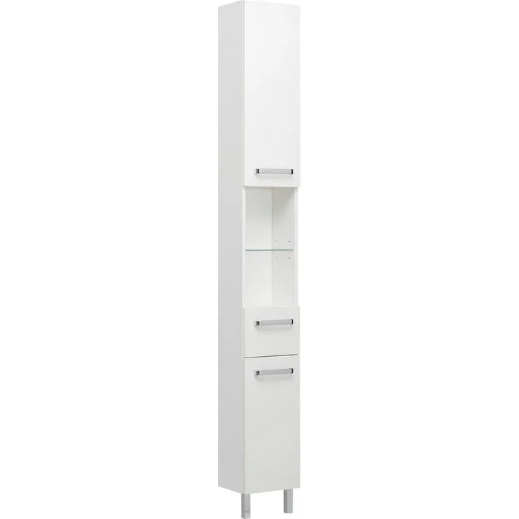 Saphir Hochschrank Quickset Badschrank 25 cm breit, 2 Türen, 2 Nischen, 1 Schublade Badezimmer-Hochschrank inkl. Türdämpfer, Griffe in Chrom glänzend