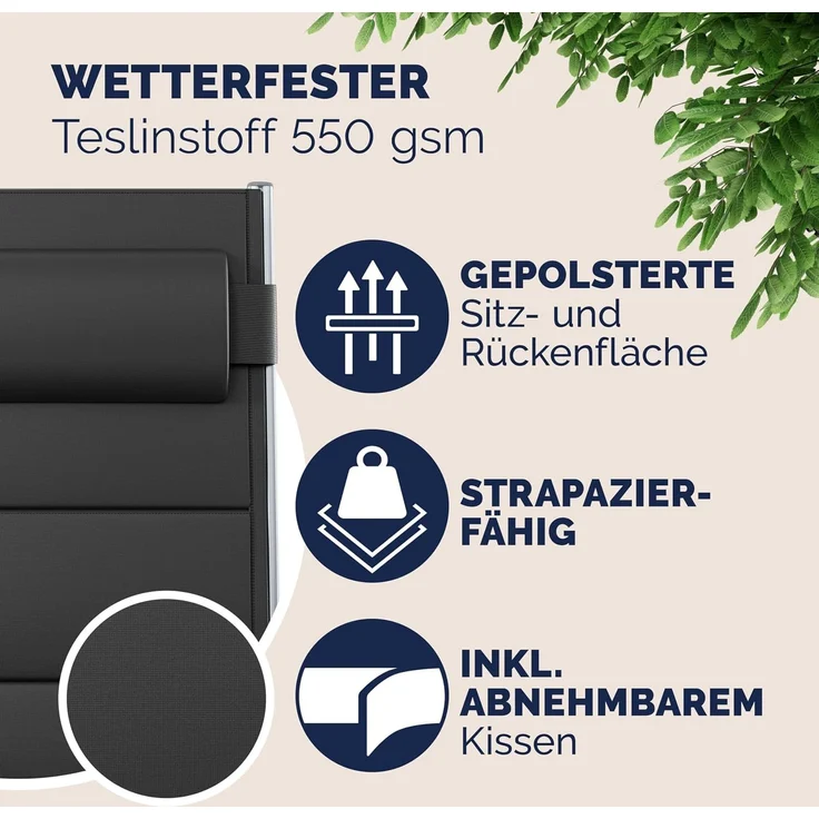 CASARIA® Alu Gartenstühle 4er Set Gepolstert 8-Fach Verstellbar Silber – Bild 7