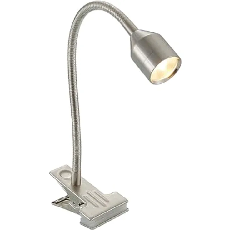 Lindby Klemmleuchte "Djamila", LED aus nickel-satiniertem Metall für Arbeitszimmer & Büro, energiesparend mit Schalter