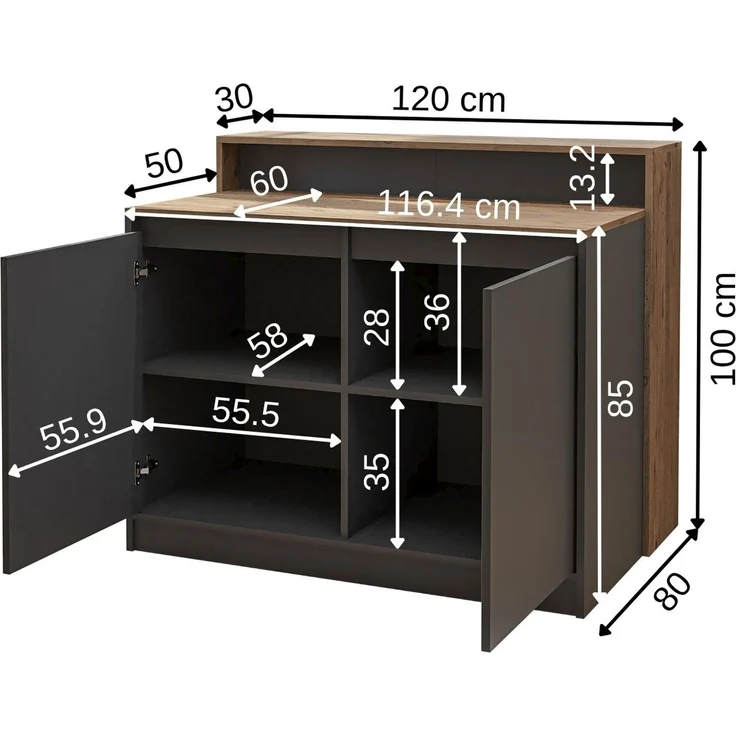 Roomart Kücheninsel CORTADO – Bartisch & Küchentisch mit Stauraum – 120×100×80 cm – Modernes Design • Anthrazit-Eiche – Bild 6