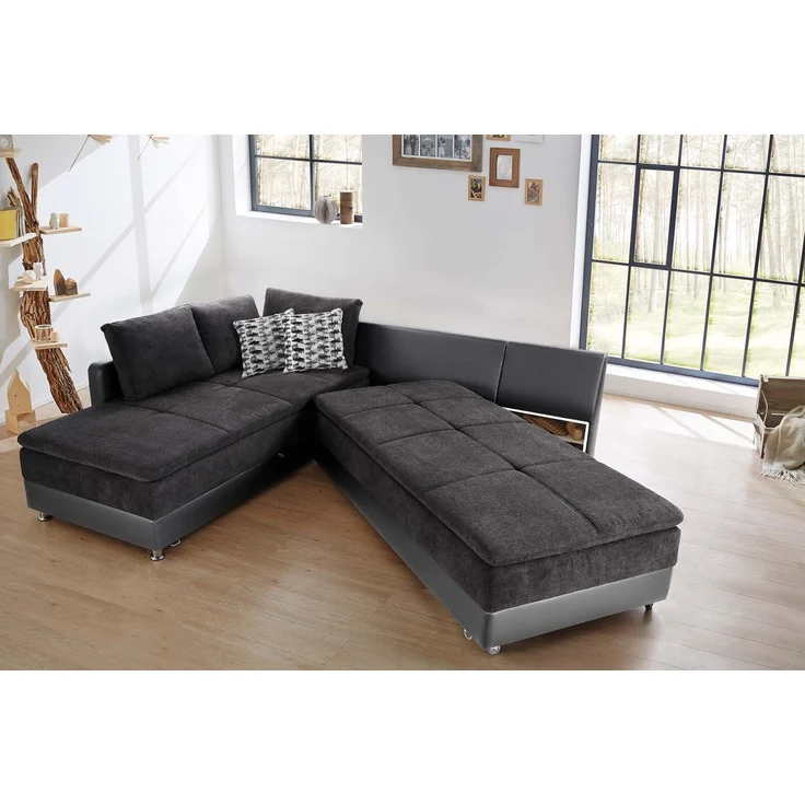 Ecksofa-Dauerschläfer Doppelbett Federkern Bettkasten Couch in Anthrazit Grau – Bild 4