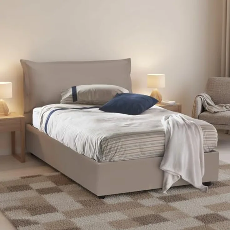 Talamo Italia - Quadratisches und halbes Bett Clara, Containerbett mit Kunstlederbezug, 100% Made in Italy, Frontöffnung, inklusive Matratze Cm 120x190, Turteltaube