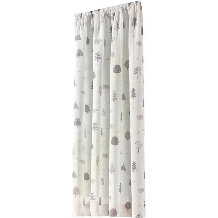 heimtexland Vorhang Kindergardine Skandi-Stil Dekoschal Wald Bär Grau (1 St), Kräuselband, halbtransparent, Polyester, Leinenoptik I Natur I Kräuselband I Kinderzimmer I Vorhang – Bild 4
