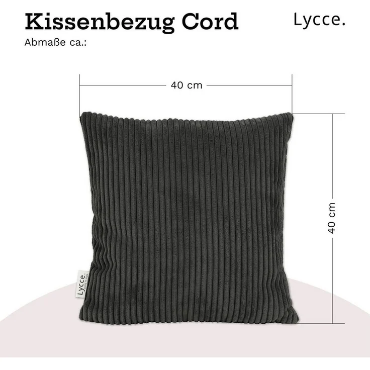 Lycce Dekokissen Kissenbezug 2er Set CORD Stoff (40 x 40 cm) mit Reißverschluß – Bild 2