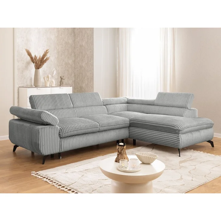 S-Style Möbel Ecksofa Bonnie mit Schlaffunktion Bettkasten und Kopfteilverstellung, mit Wellenfederung, Cord-Stoff