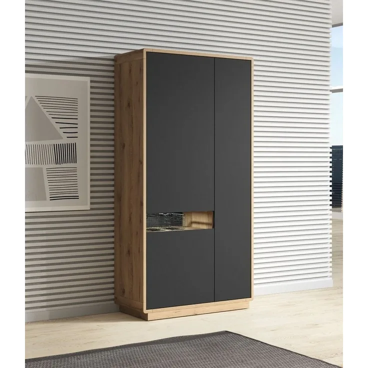Stauraumschrank Mehrzweckschrank Aston 92cm Taurus Eiche schwarz 3-türig