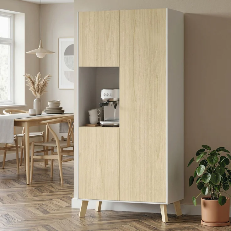 Rayofly-Moderner Küchenschrank mit offenem Fach & verstellbaren Regalen, Naturholz-Optik, H 170cm x T 80cm x B 40cm – Bild 4