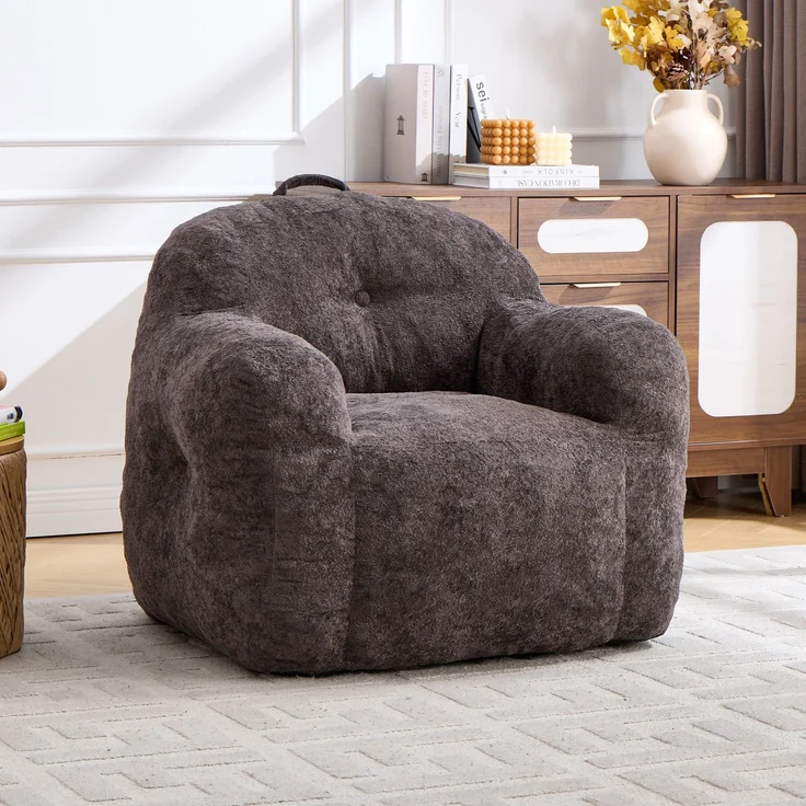 Sitzsack-Sessel in Dunkelgrau 95cm×95cm×79cm mit Armlehnen und ergonomischer Rückenlehne – Bild 1