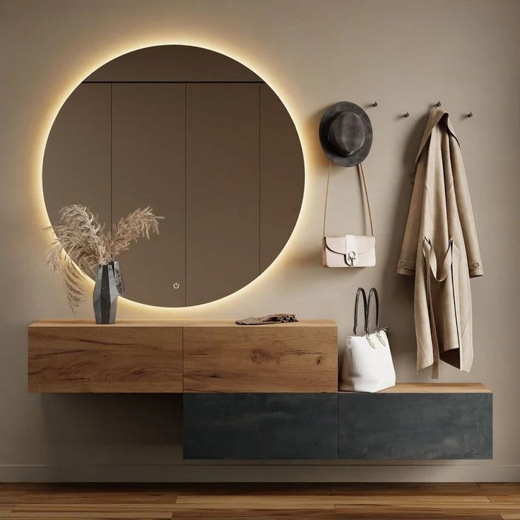 Planetmöbel Garderoben-Set Flur Möbel Garderobe, (Kompaktgarderobe mit Klappe als Stauraum, Hängeschränke 2 x 140 cm Gold Eiche & Gold Eiche / Schwarz Charcoal), Wandgarderobe (ohne Spiegel) – Bild 1