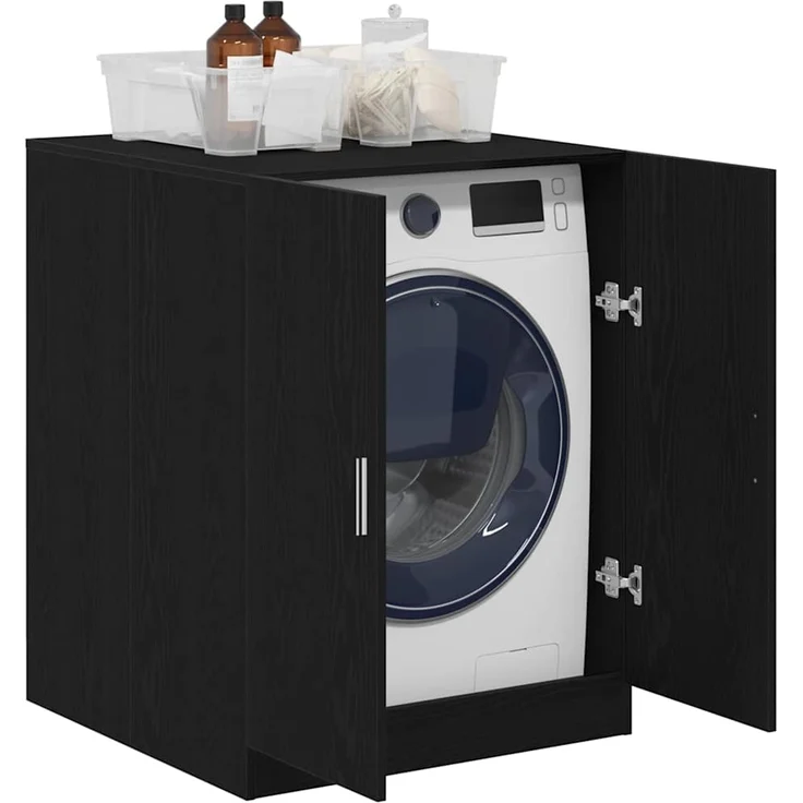 vidaXL Waschmaschinen-Schrank mit Speicher Schwarz Eichen-Optik 862667 – Bild 2