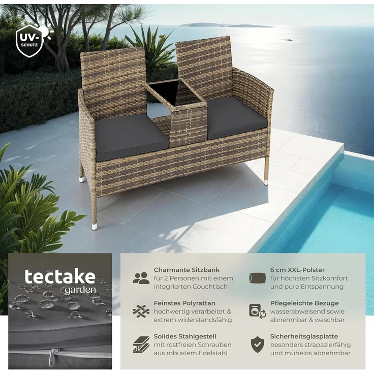 tectake Rattanstuhl Rattan Gartensitzbank (2er Set, 1 St), 2-Sitzer – Bild 2