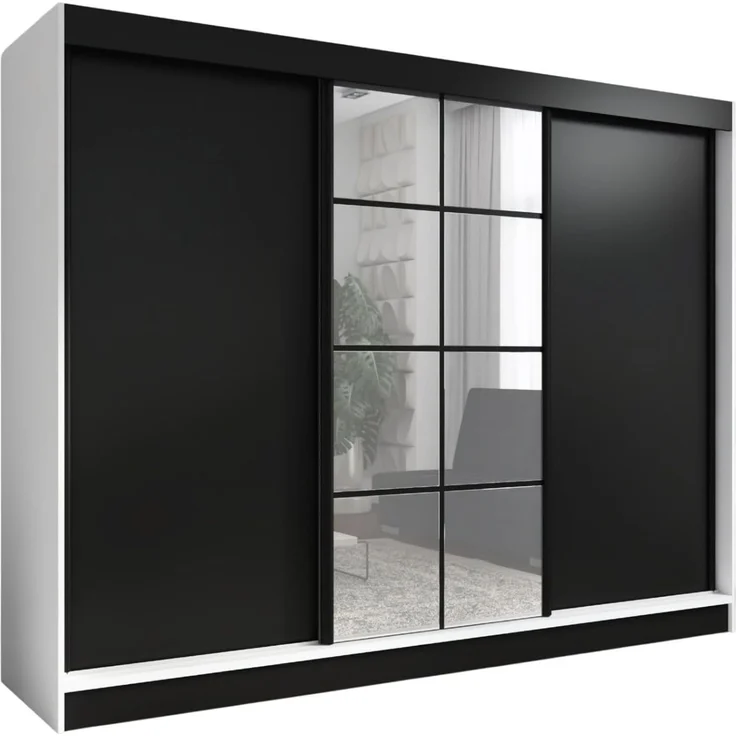 A&J MöbelLand GmbH Schwebetürenschrank ORAVELLE 3-türiger Kleiderschrank mit Spiegel, 4 Schubladen (Kostenlose Lieferung – nur für kurze Zeit! TOP ANGEBOT! Geräumiger Schrank mit einer Breite von 200 cm und Spiegel, ideal zur Aufbewahrung von Kleidung ... – Bild 1