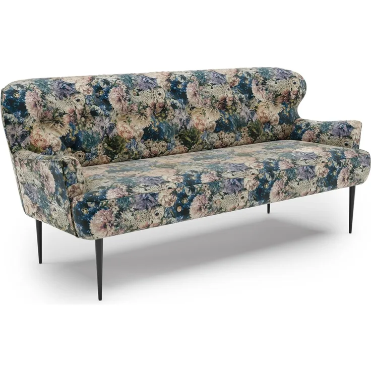 CAVADORE 3-Sitzer Küchensofa Amba, Trendige Sitzbank für Küche oder Esszimmer / 193 x 97 x 87 / Jacquard Flachgewebe: Blumenmuster Olive