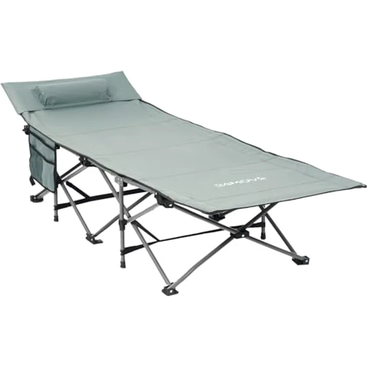 24Move Regal Feldbett, Gartenliege, Campingbett bis 150 kg, klappbar, zelten, grau, wasserabweisend, inkl. Seitentasche – Bild 7