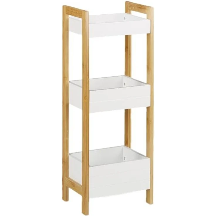 Relaxdays Badregal, freistehendes Standregal mit 3 Körben, Bambus und MDF, Natur/Weiß, 74,5 x 28 x 20 cm – Bild 8