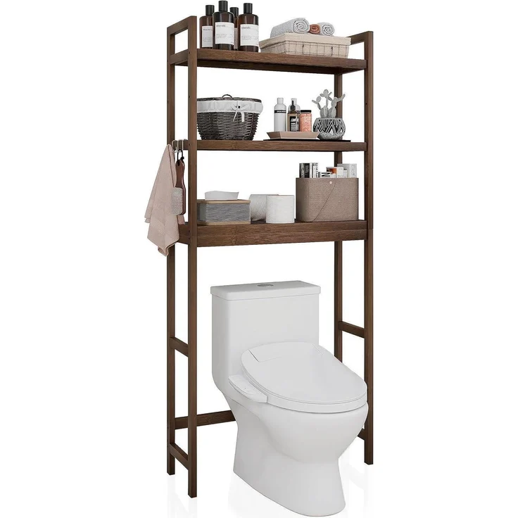 Toilettenregal Bambus verstellbar 3 Ablagen 63x26x170cm Walnuss – Bild 1