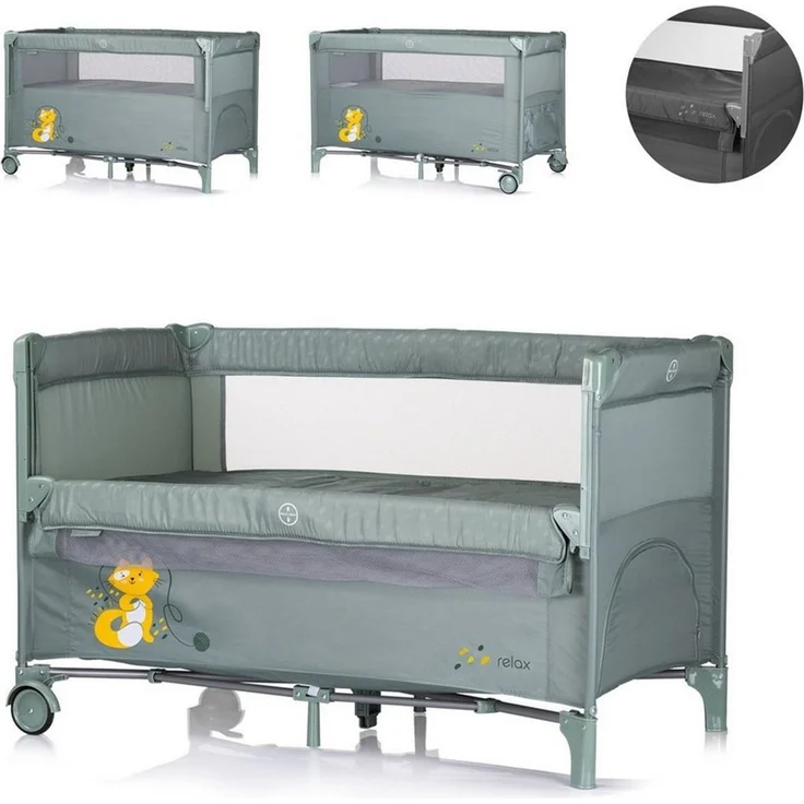 Chipolino Reisebett Relax 2 Ebenen, Vorderseite absenkbar, Seiteneingang, Tasche hellgrün – Bild 1
