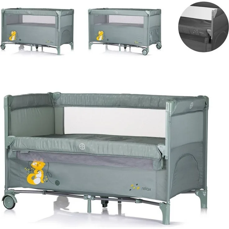 Chipolino Reisebett Relax 2 Ebenen, Vorderseite absenkbar, Seiteneingang, Tasche hellgrün