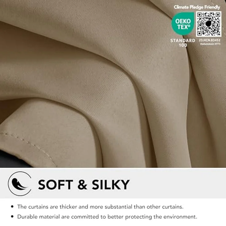 Deconovo Blickdichte Gardinen Ösenvorhang Blickdicht Vorhang Verdunkelung Wärmehaltung, 245x140 cm(HöhexBreite), Taupe, 2er Set – Bild 7